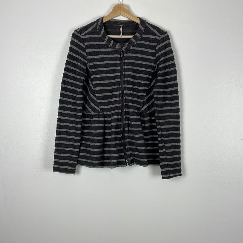 Free People long sleeve striped peplum design full zip casual jacket Size Small